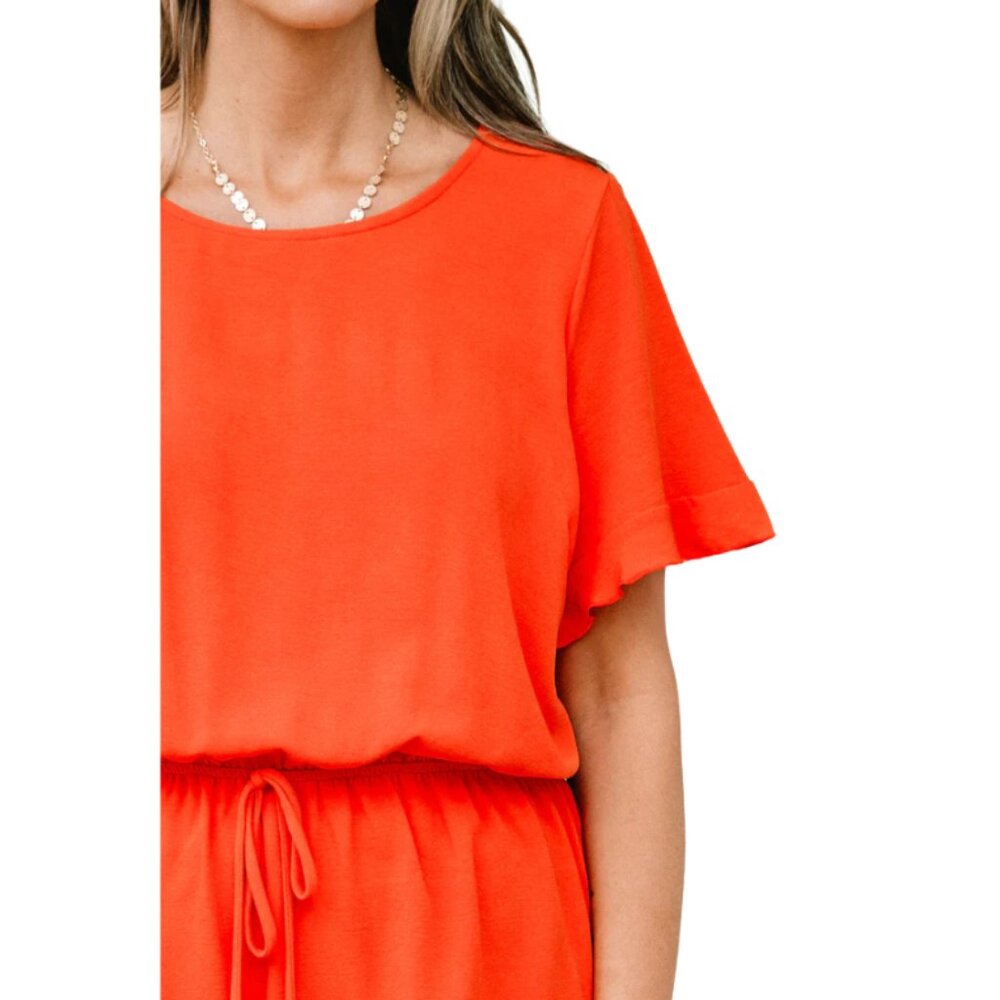 ✨5/$25✨FINAL ONE 🔥Orange Front Tie Romper Short Sleeve Size L - Picture 3 of 4